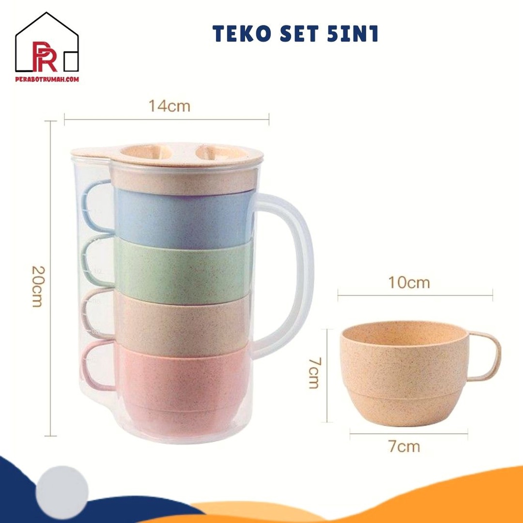 Teko Set Gelas 4 Pcs - 5 In 1 - LB / Ketel Set Cangkir / Teko Infused Water Jus Air Teh Kopi