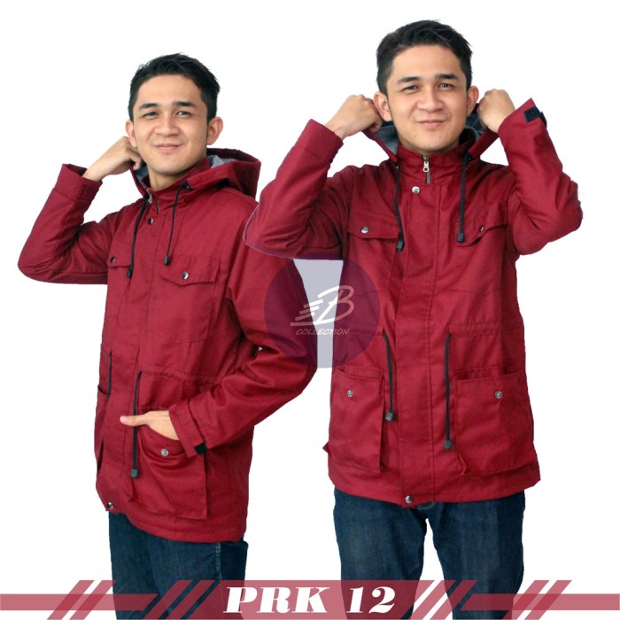 jaket pria Jaket Parka Pria Bahan Baby Canvas Hoodie Anti Luntur / Parka Cowok - Maroon, L(R6U6) Ant