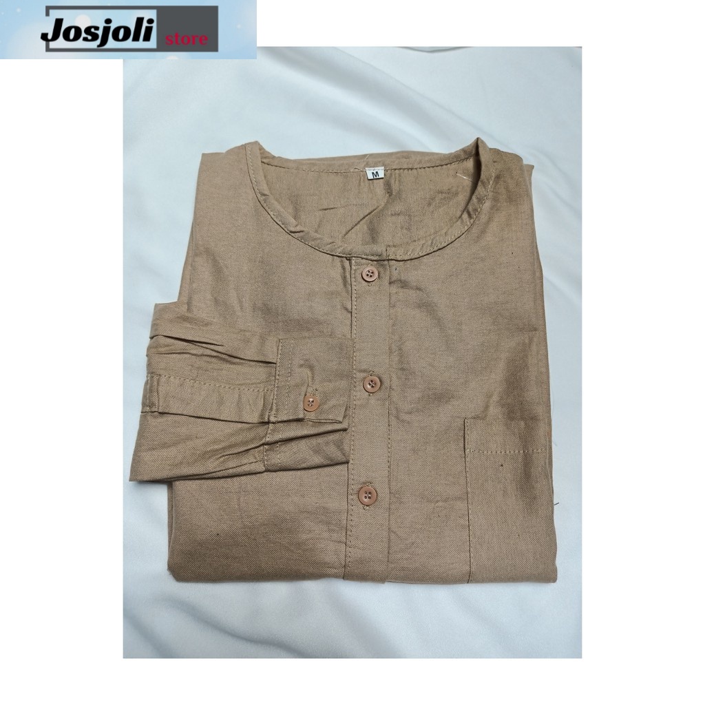 JOSJOLI_STORE/Kemeja Casual Linen Hanley Lengan Panjang/Kemeja Oblong Pria M L XL XXL