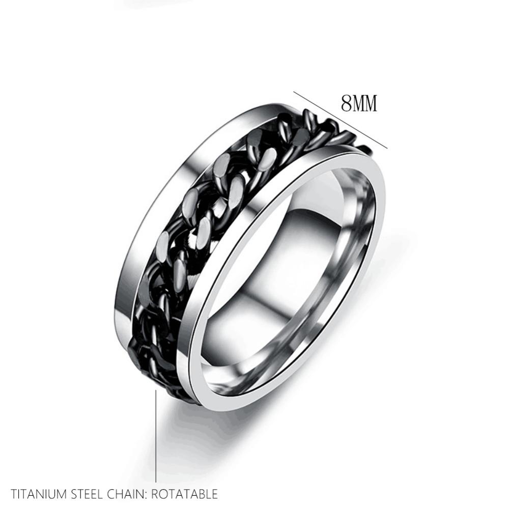 Timekey 8mm Berputar Stainless Titanium Steel Cincin Kecemasan Fidget Rings Rotatable Chain Link Spinner Jari Cincin Wanita Pria Punk Rock Hadiah H6R2