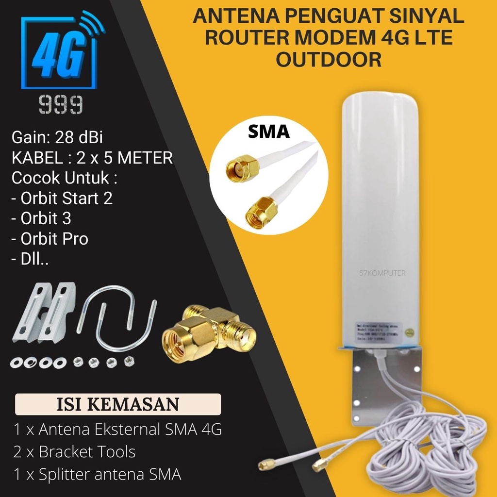 Antena Eksternal 3G 4G LTE Modem Orbit Star 2 28dBi Konektor SMA Outdoor 5 Meter Home Router Huawei B310 / B311 / B315