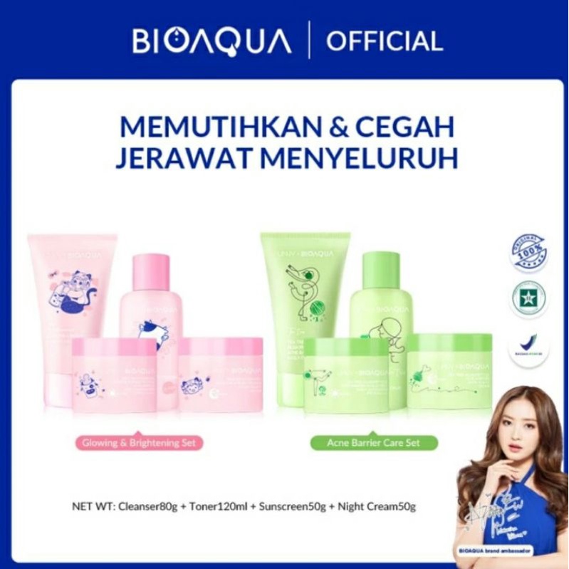 Bioaqua 4pcs Skincare Paket Niacinamide Glowing Dan Acne Set