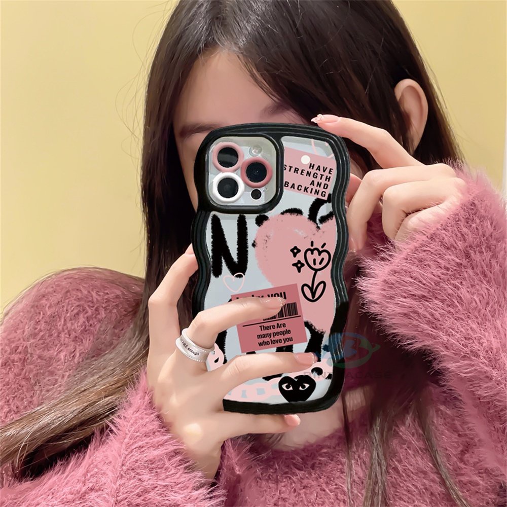 Redmi Note 11S 11 Pro Redmi 10C 10A 9A Note10 5G Note 10S 9C 9T Note9 Note8 Poco X3 Pro NFC Huruf Doodle Dan Hati Pink Tepi Melengkung TPU Phone Case Binteacase