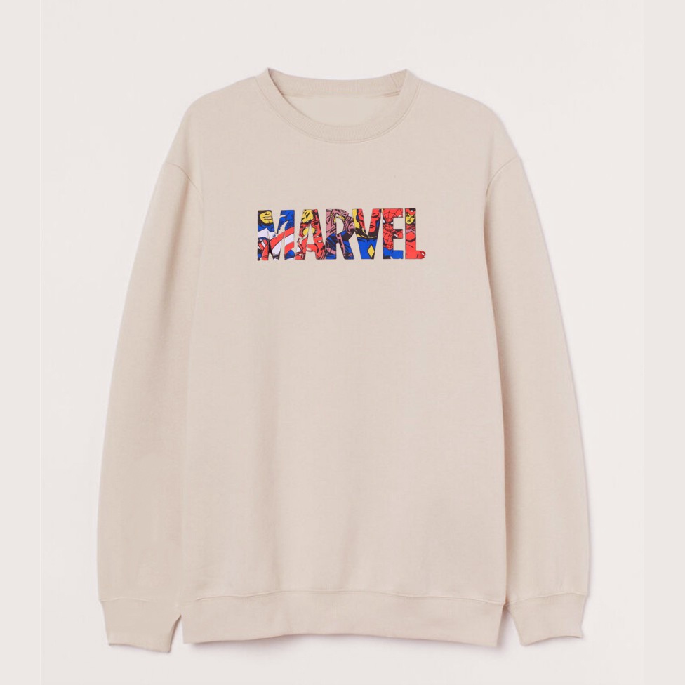 Sweater Crewneck Pria Marvel Studios Cream Big Size Bahan Katun Fleece M L XL XXL