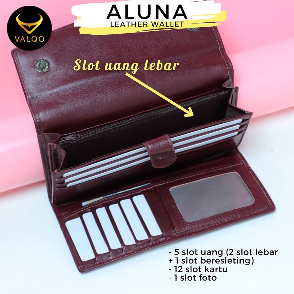 [VALQO] ALUNA Dompet kulit Kulit Sapi Dompet Wanita perempuan Dompet Panjang Dompet Kartu