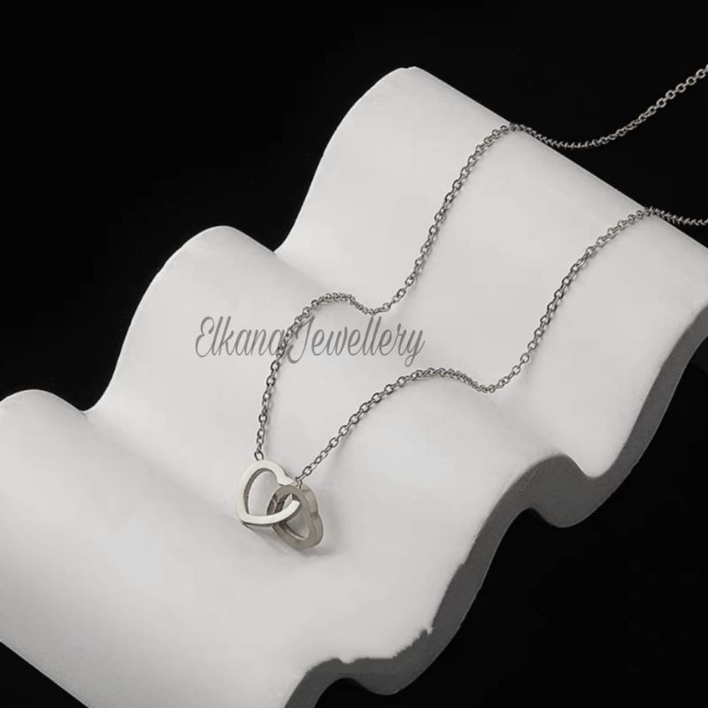 KALUNG TITANIUM NORI DUA HATI Perhiasan super berkelas fashion korea anti karat dan anti luntur