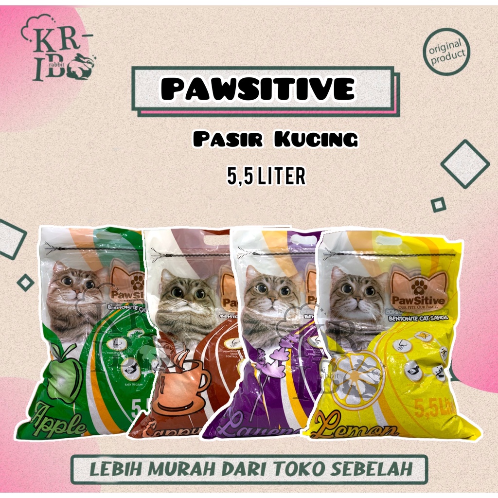 Pasir Kucing - Pasir Pawsitive 5.5 liter - Pasir Wangi Gumpal Kucing