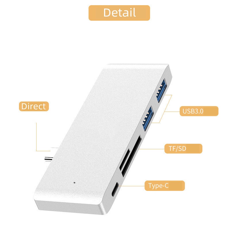 Penyisipan Langsung Type-C Extended Dock 5-IN -1 Extension HUB Konverter Komputer Laptop Type-C To HDMI Semiper