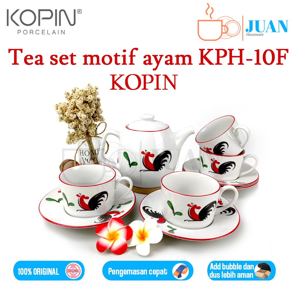 KOPIN Tea set porcelain motif ayam jago + teko / perangkat minum teh/kopi keramik KPH-10F