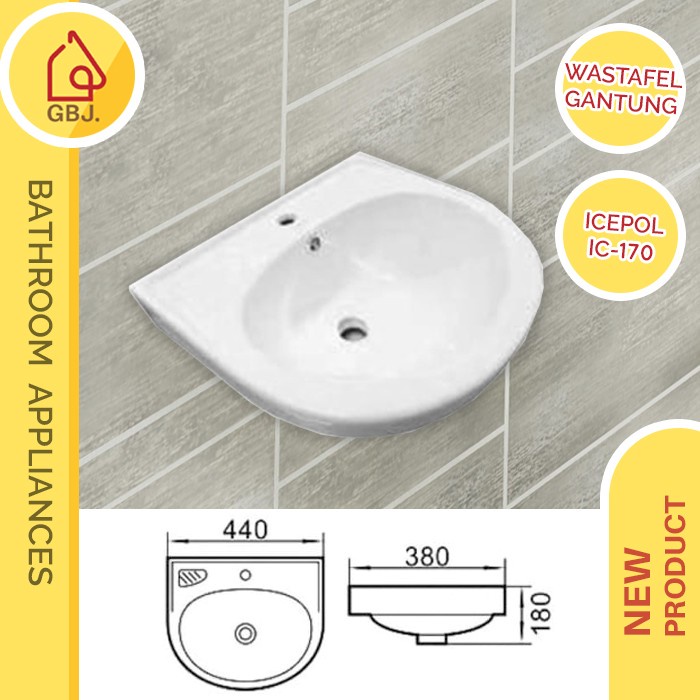WASTAFEL GANTUNG OVAL ICEPOL IC 170 / WASTAFEL GANTUNG DINDING / BASIN