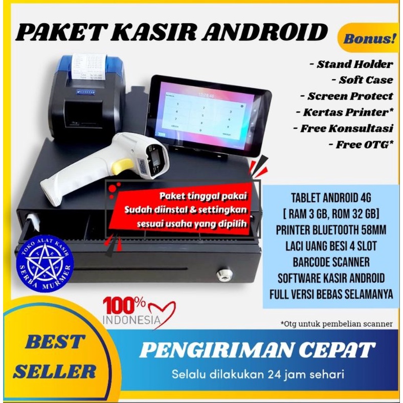 PAKET ALAT KASIR ANDROID TOKO RETAIL SEMBAKO LENGKAP BEBAS BIAYA SELAMANYA