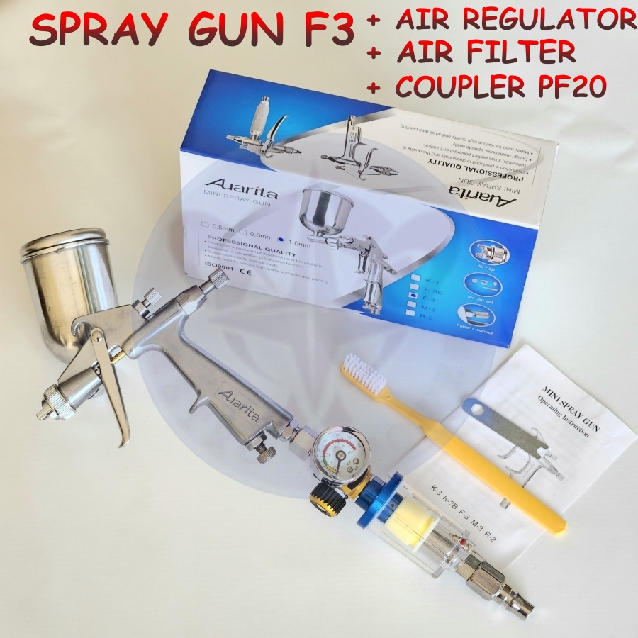 Spray gun Auarita F3 + Air Regulator + Air Filter + Coupler PF20