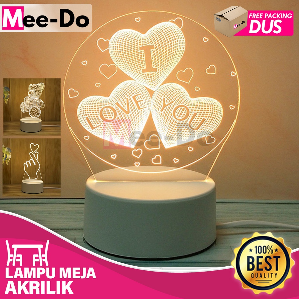 Mee Do Lampu Tidur Hias LED 3D Dekorasi Pajangan Akrilik Transparan