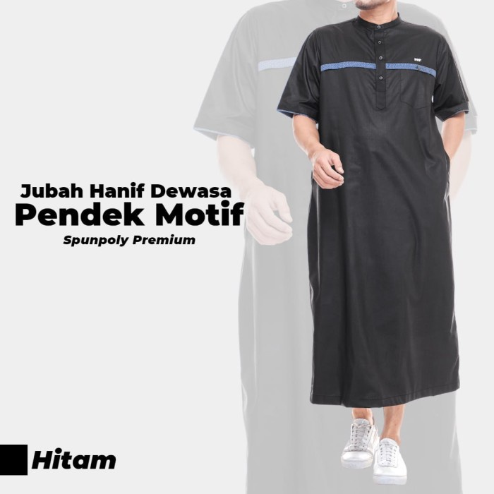 Jubah Haramain Pakistan Gamis Muslim Pria Lengan Pendek Original Model Hanif Motif