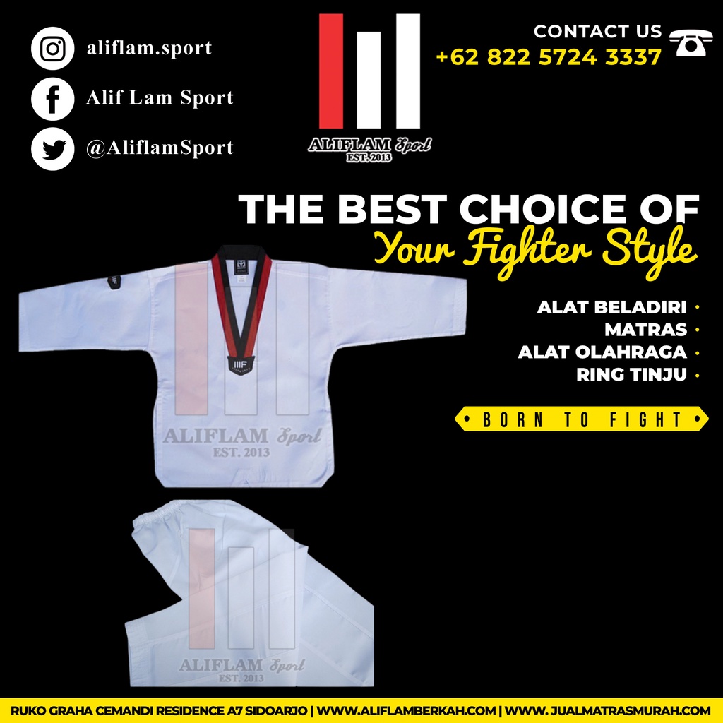 Baju Taekwondo Anak KERAH MERAH HITAM MOOTO Dobok Taekwondo Seragam