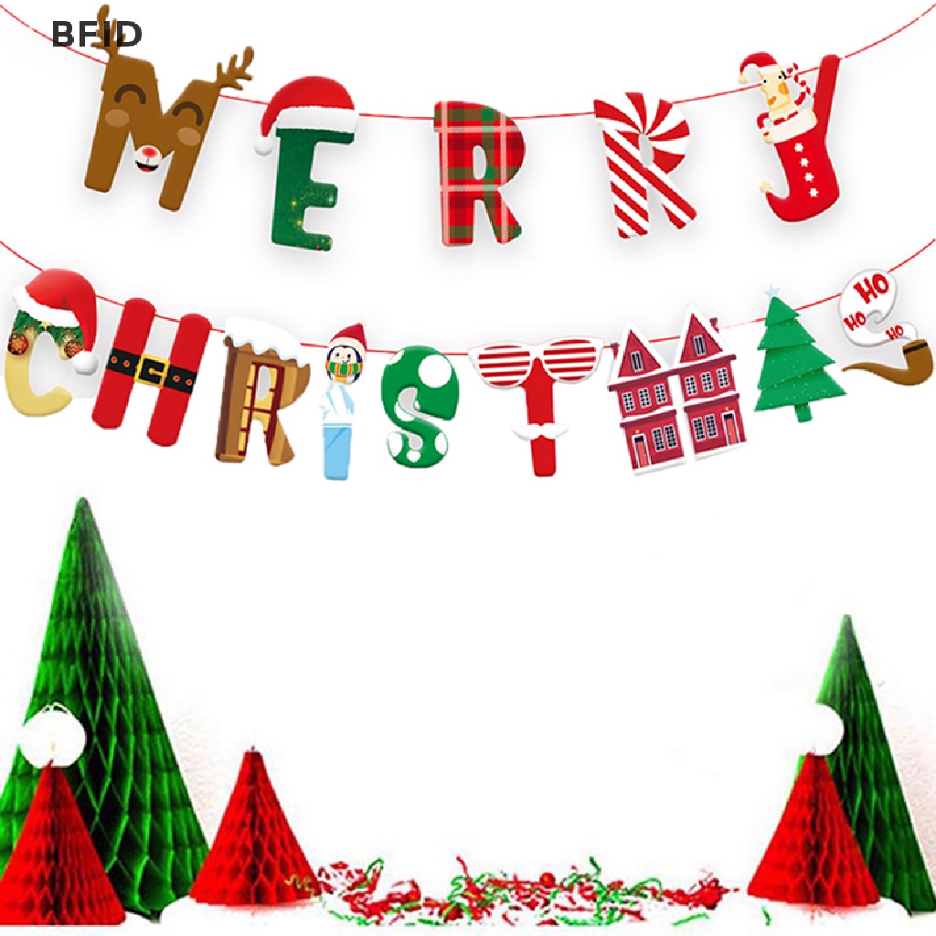 [BFID] 1pcs Banner Merry Christmas Hiasan Dinding Garland Motif Pohon Xmas Bung Flag [ID]