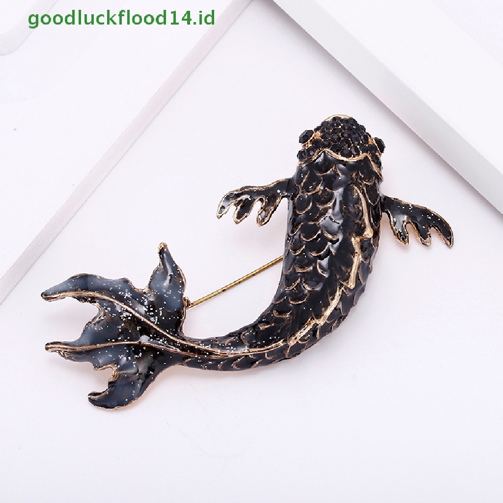 [GOOGFOUR] Enamel Ikan Kristal Hewan Lapel Collar Bros Pin Buket Hadiah Perhiasan Pesta [TOP]