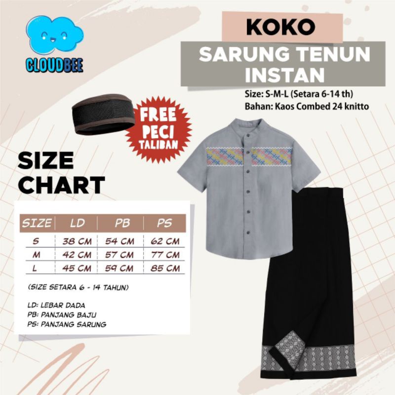 KOKO SARUNG TENUN INSTAN CLOUDBEE size 6-14 T/ SARKOCI KEMKO CLOUD BEE