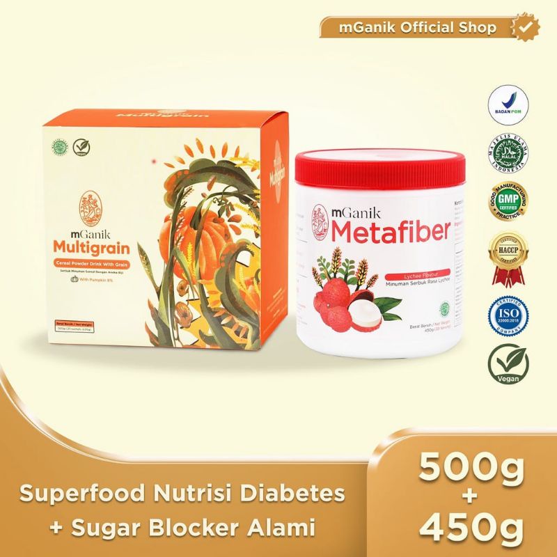 

Mganik multigrain 500gr + Metafiber 450gr rasa lychee