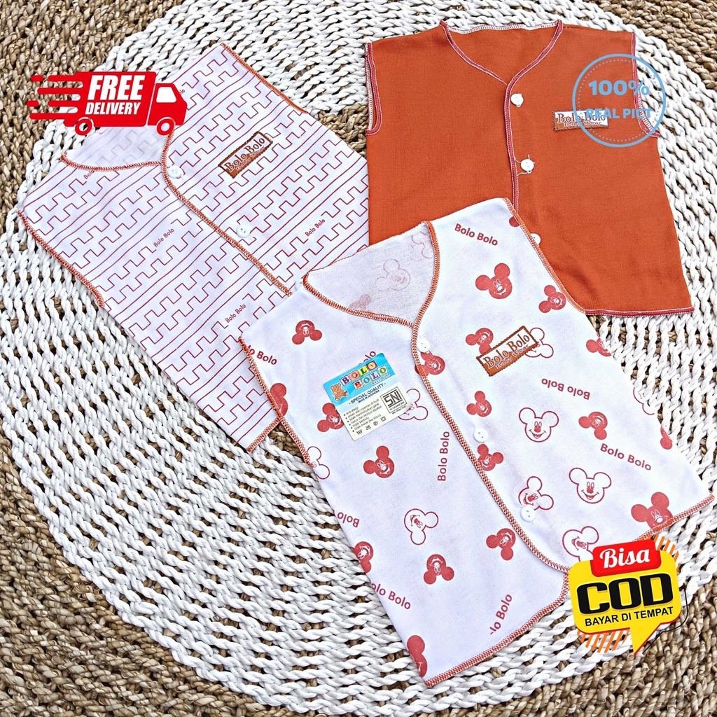 SALE 7.7 Serian Merah Bata - 3 pcs Baju Bayi Kutung Bayi Baru Lahir 0 sd 3 Bulan Brick Red Series merk SNI Bolo - Bolo