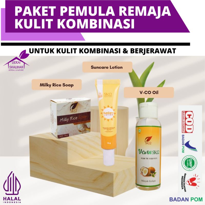 Perawatan wajah Paket pemula Sr12 Basic skincare Kulit kombinasi Skincare remaja bpom