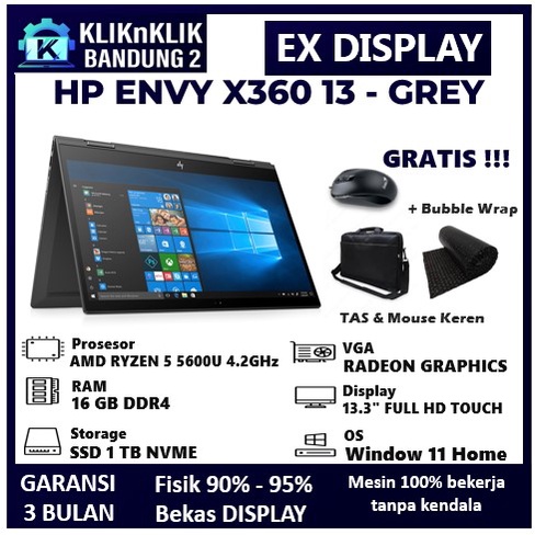 LAPTOP TOUCHSCREEN HP ENVY X360 13 AMD RYZEN 5 RAM 16GB LIKE NEW MULUS