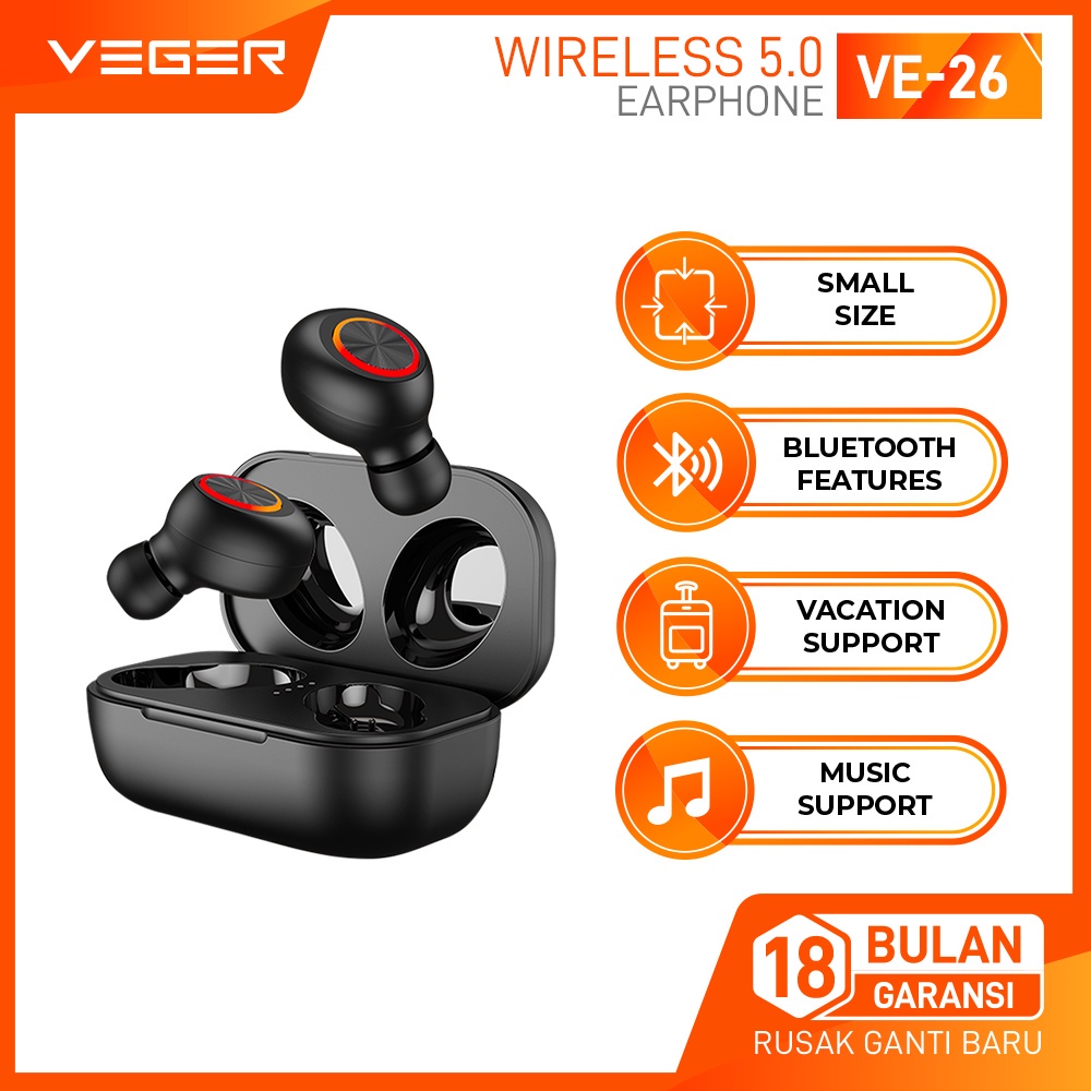 VEGER Eearphone VE-26 Wireless Headset Bluetooth 5.0 - Veger TWS Earbuds