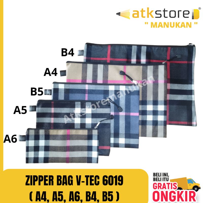 

Zipper Bag V-Tec 6019 (B4/A4/B5/A5/A6)/ Pouch makeup / tempat pensil / wadah serbaguna