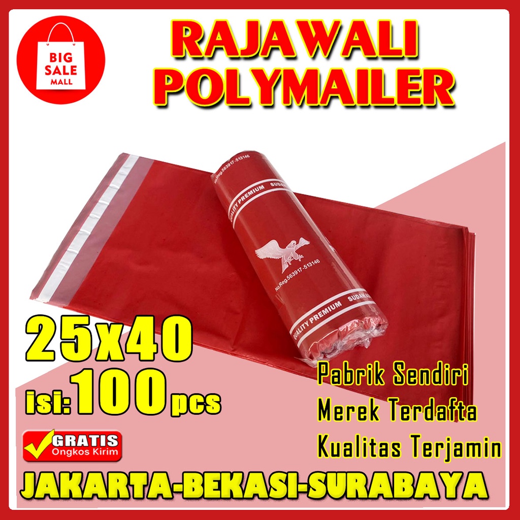 Plastik Polymailer 25x40cm Isi 100pcs Warna Rajawali Permium Pinus Ekonomi Plastik Packing Online Shop Perekat lem Kuat