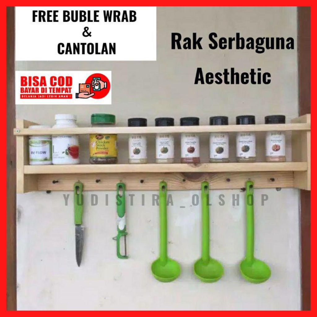 Rak Bumbu Dapur Kayu Tempat Buku Foto Makeup Sabun Mandi Wadah Serbaguna Ambalan Kayu Dinding Minima