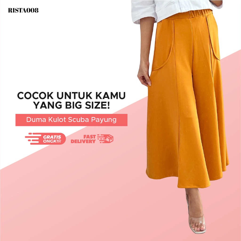 Celana Kulot Panjang Highwaist Duma Scuba Payung Big Size Wanita Kekinian Bahan Adem