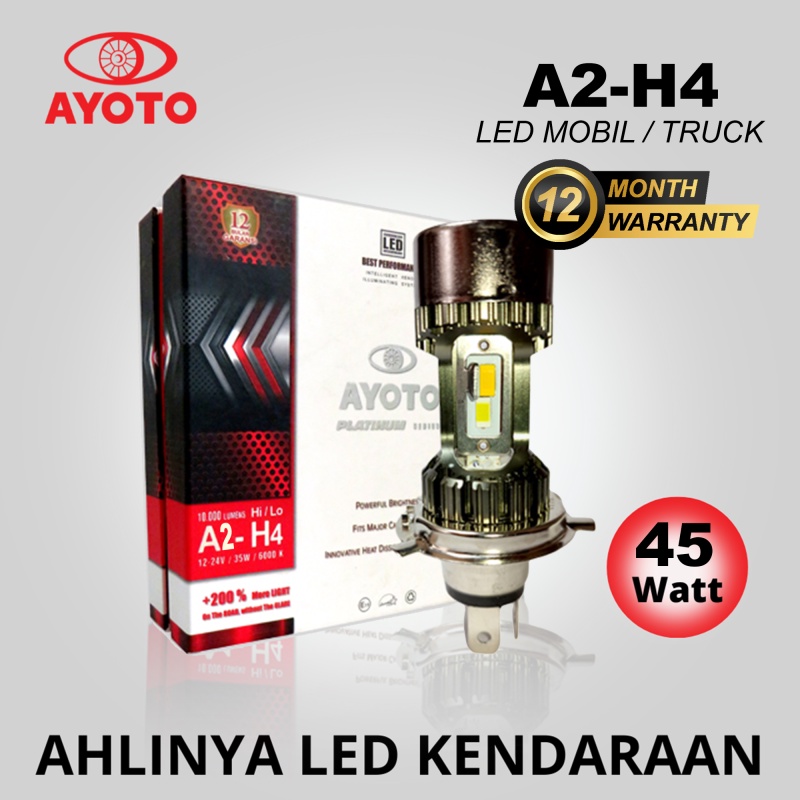 1PC LAMPU LED MOBIL MOTOR AYOTO A2-H4 PNP 45 WATT 10000LM JAMIN TERANG