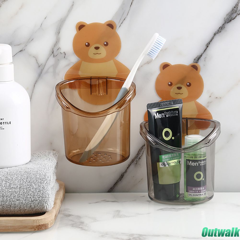 ღ Punch-Gratis Mouthwash Piala Sikat Gigi Rak Dinding Kamar Mandi Kartun Dinding Kotak Penyimpanan Tahan Air Kartun gigi Silinder Rumah Drain Wadah