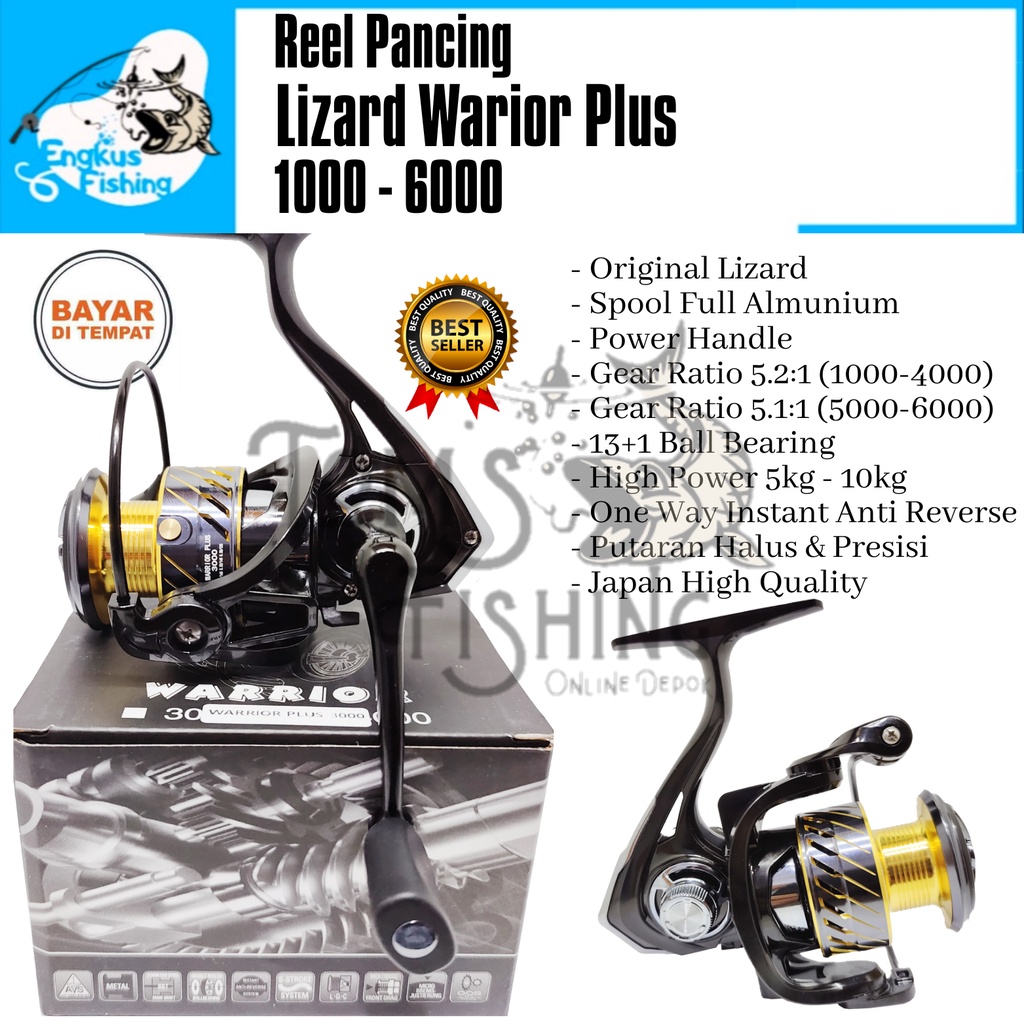 Reel Pancing Lizard Warrior Plus 1000 - 6000 (13+1 Bearing) Power Handle Murah - Engkus Fishing