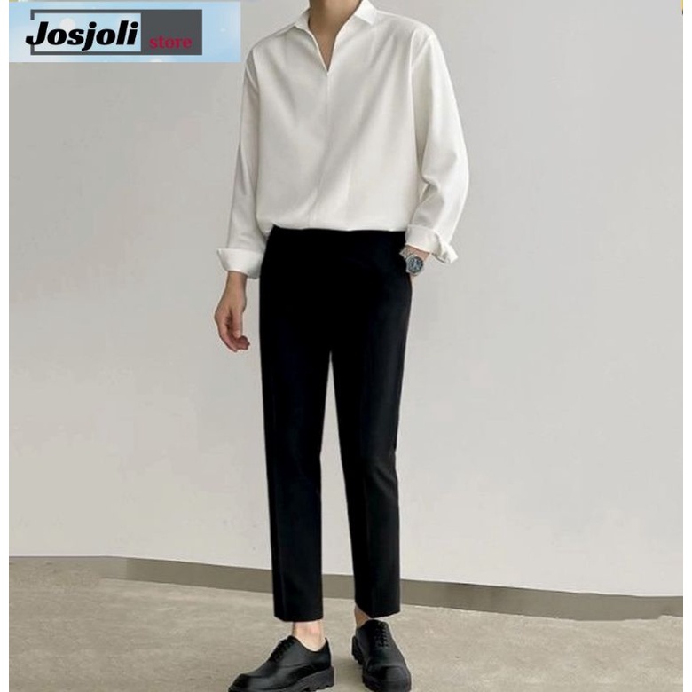 JOSJOLI_Store/Kemeja Santai Korea Style/Kemeja Polos SOHOO/Kemeja Casual kawaki Laki-Laki/M L XL