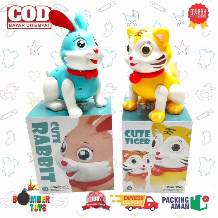 MAINAN ANAK ROBOT CUTE TIGER RABBIT HARIMAU KELINCI JALAN BATERAI KADO