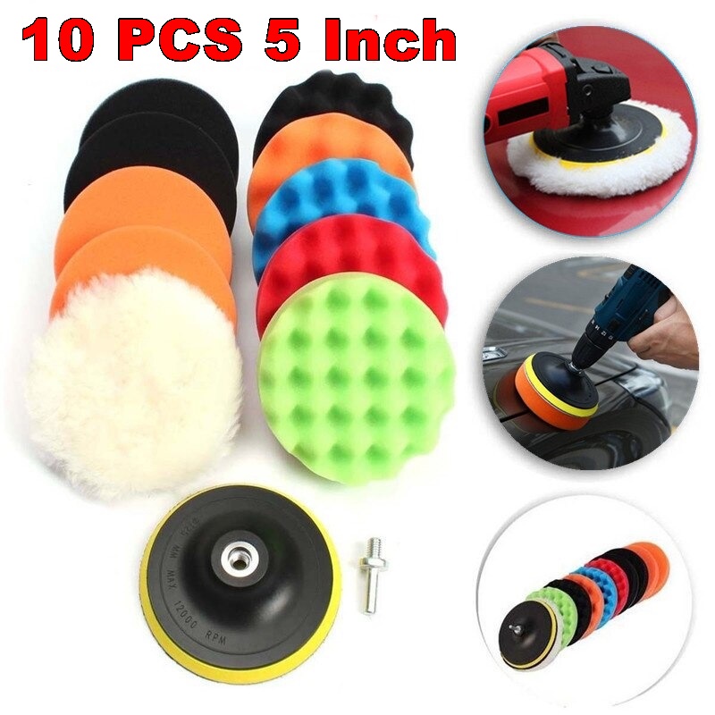 10 PCS Busa Spons Bantalan Pemoles Motor Mobil Sponge Polishing Set Car Buffing Pads Foam 5 Inch