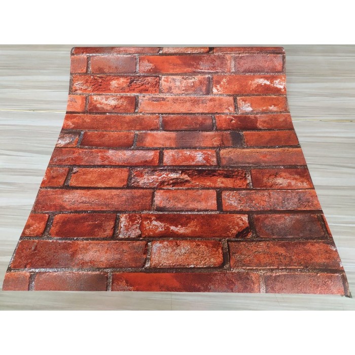 Wallpaper Wallpaper Vinyl Dinding Batu Bata Merah Bertekstur 3D