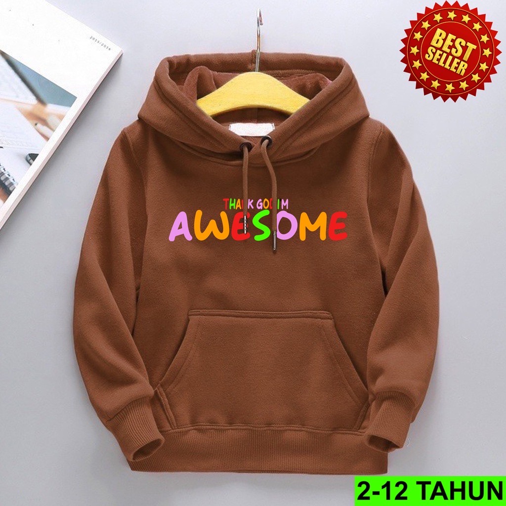 Jumper Hoodie Anak  AWESOME II Jaket Hoodie Anak Viral II Sweater Hoodie Kids Sz M - XL ( Laki Laki &amp; Peremepuan )