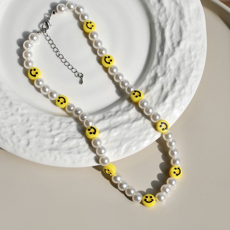 PROMO SET KALUNG GELANG WANITA VARIASI SMILE KUNING CERIA FANCY LUCU IMPORT