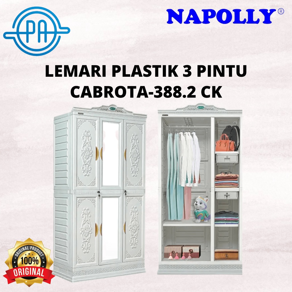 LEMARI PLASTIK NAPOLLY 3 PINTU CABROTA 388.2 CK ( CERMIN HANGER LACI )