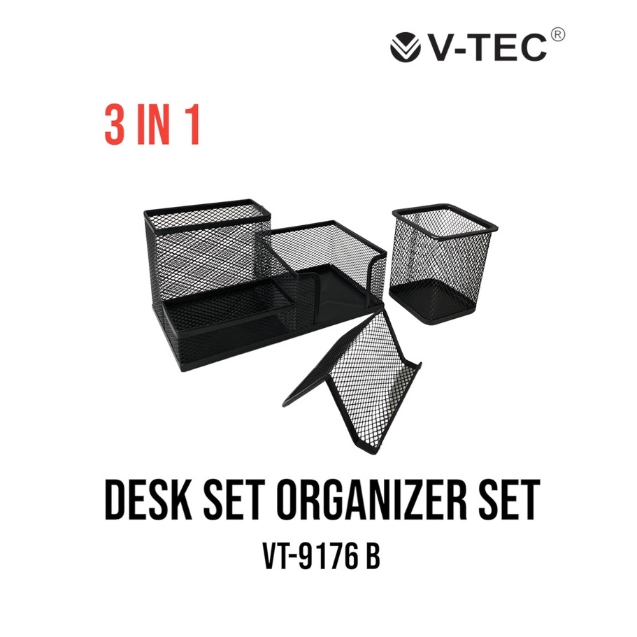 

Desk Organizer Set 3 in 1 V-Tec VT-9176/B Memo Set Terdapat 3 Organizer Tempat Pensil Pen Stand