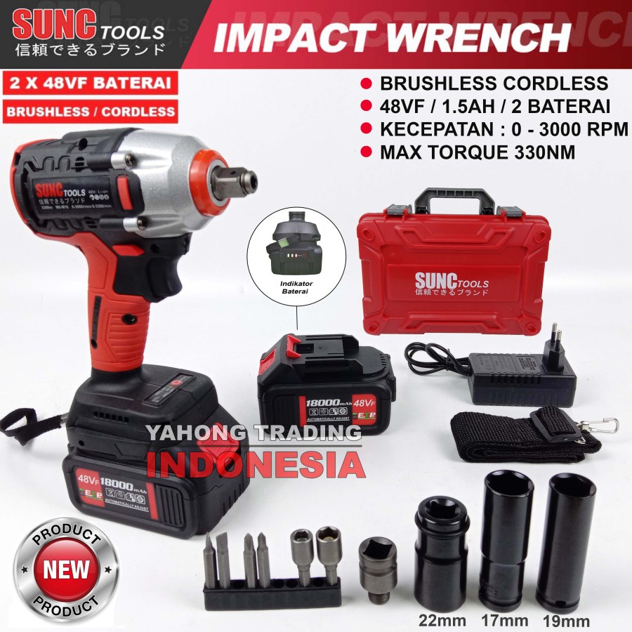 Mesin Impact Baterai Cordless Impact Wrench BRUSHLESS 48V 48VF 48 V SUNC TOOLS