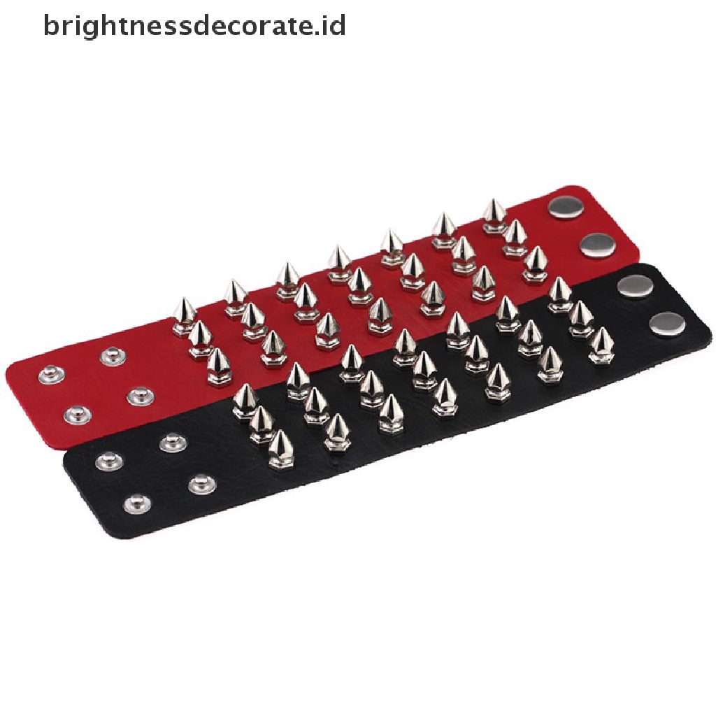 [Birth] Tiga Baris Rivet Stud Manset Lebar Kulit PU Punk Gothic Rock Gelang Hadiah [ID]