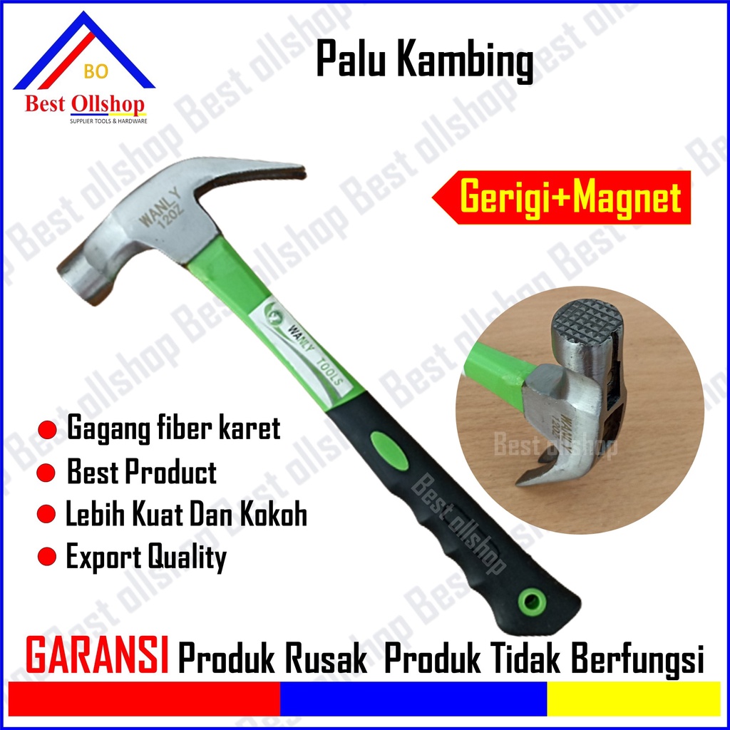 Palu kambing gagang fiber magnet GERIGI 12 oz / Palu Tukang Cabut Paku