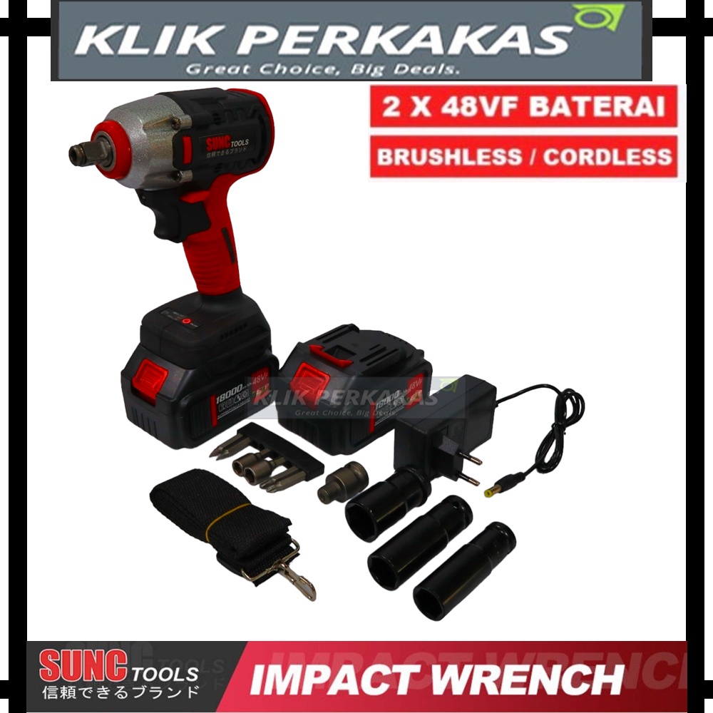 SUNC TOOLS Mesin Impact Wrench 48V 48Vf 2Batrai Kemasan Box Free Mata Set Tinggal Pake