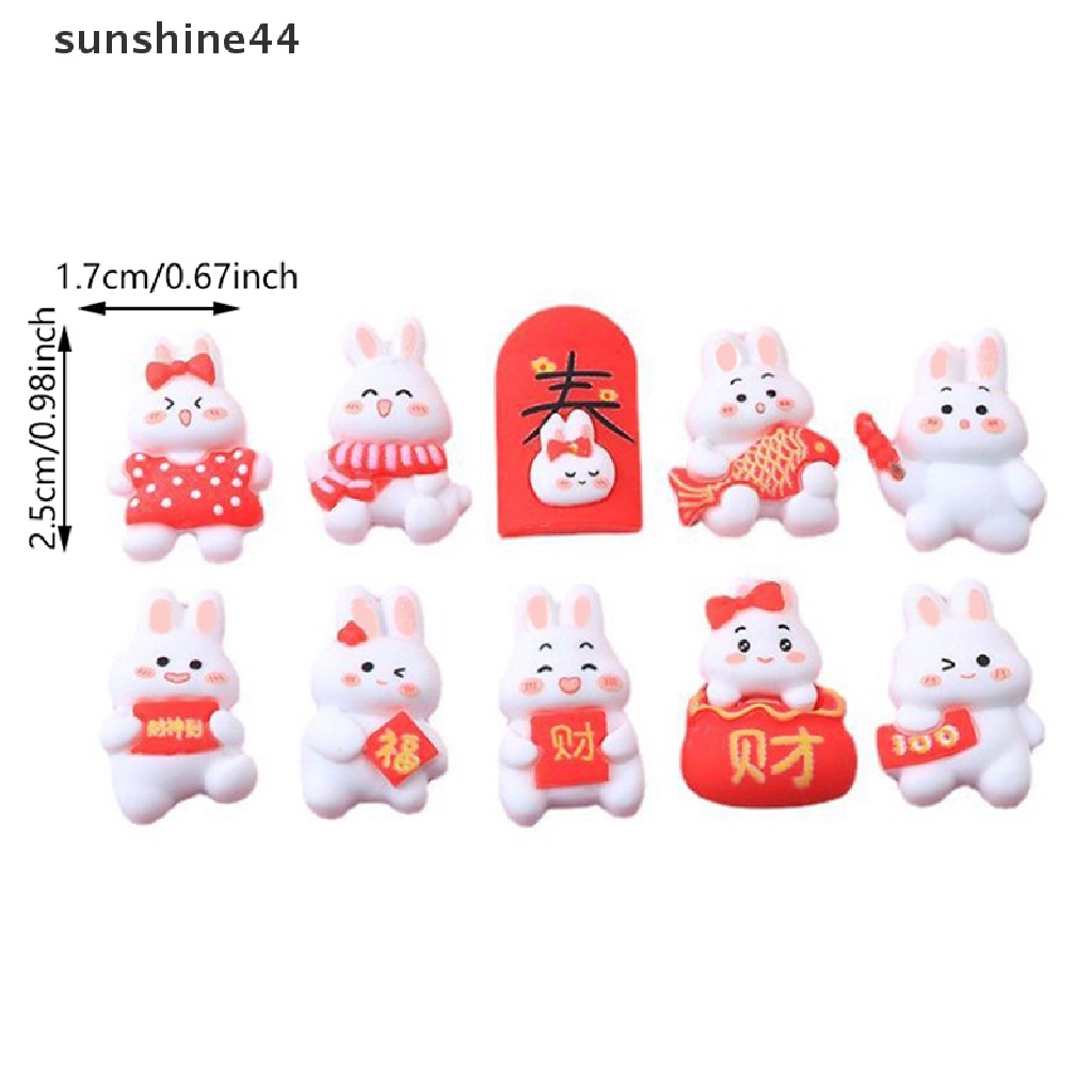 Sunshine 10 Pcs Kartun Tahun Baru Berkah Kelinci Flatback Resin DIY Rambut Busur Pusat Aksesori Telepon Shell Kotak Penyimpanan Ornamen Aplikasi.