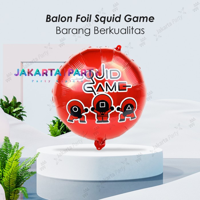 Balon Foil Bulat Squid Game Merah / Balon Karakter Bulat