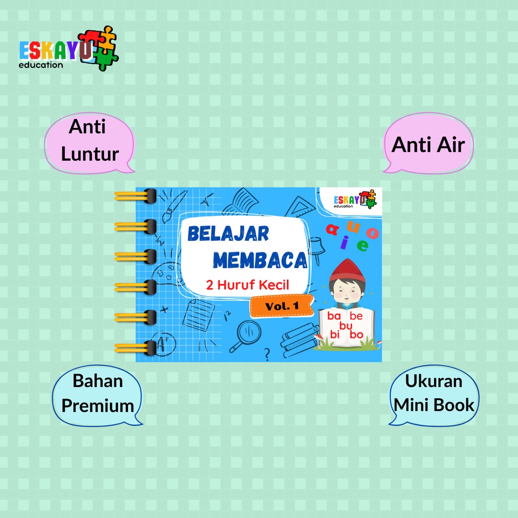 Eskayu education - Buku Belajar Membaca 2 huruf kecil vol. 1 / pemula membaca / Huruf / Membaca / Bu