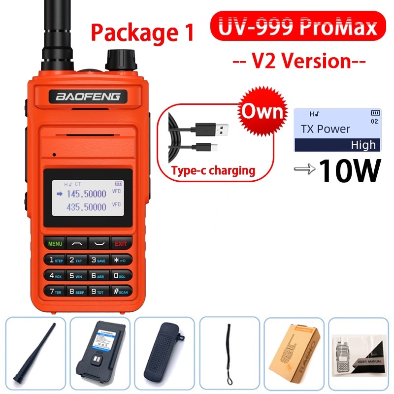 HT UV-999 PRO MAX Walkie Talkie Dual Band IPX4 Waterproof 10W